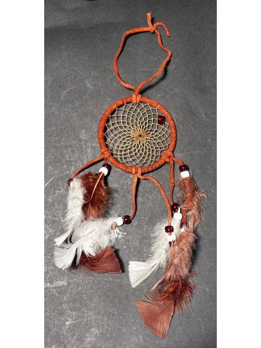 Dream Catcher With Brown Leather & Feathers Tribal Wall Hanging Decor Handmade